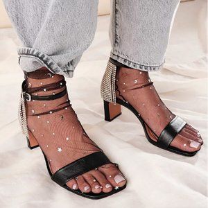 Twinkle-Twinkle Lil Stars & Moon Embellished Tulle Ankle Socks